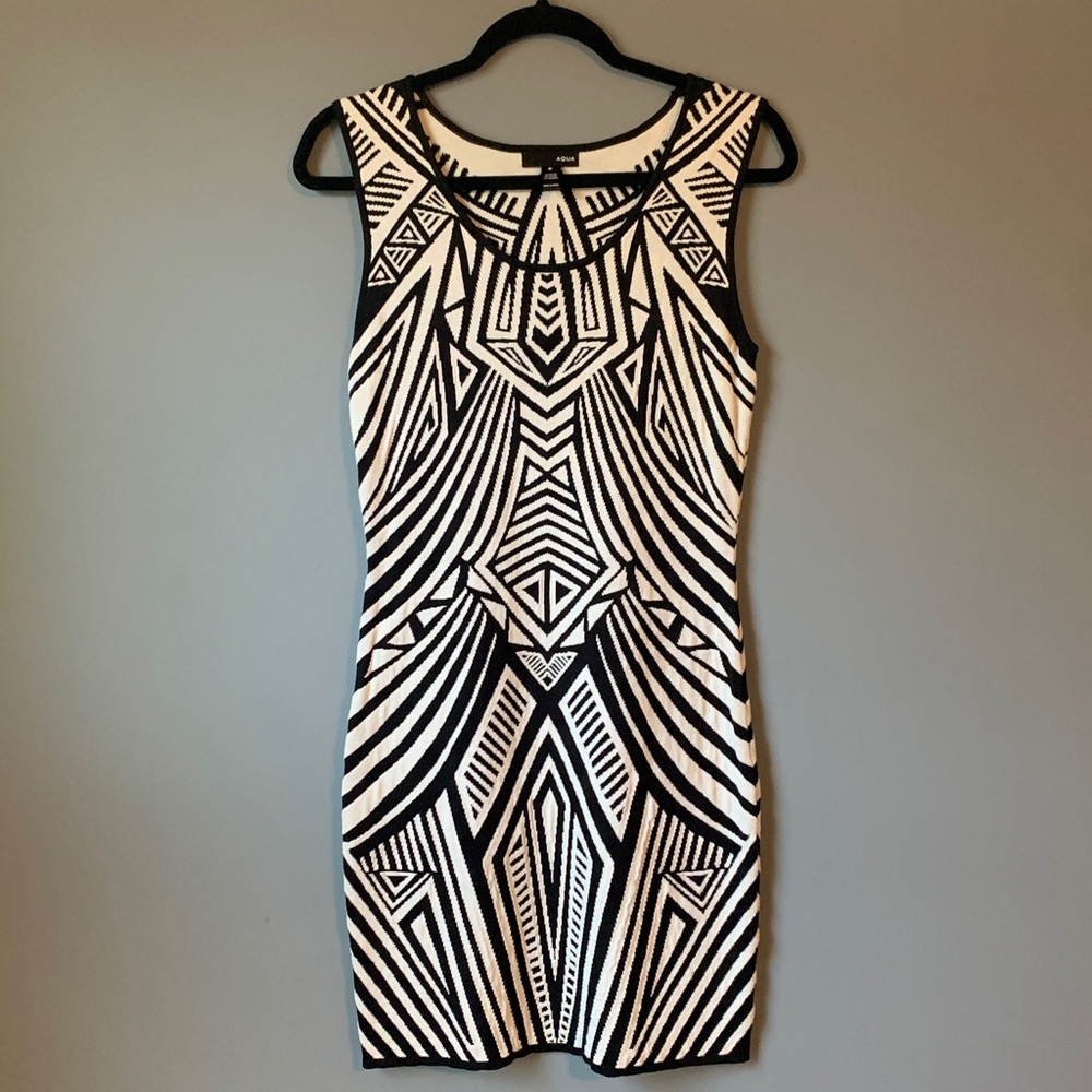 Aqua Geometric Black and White Mini Dress